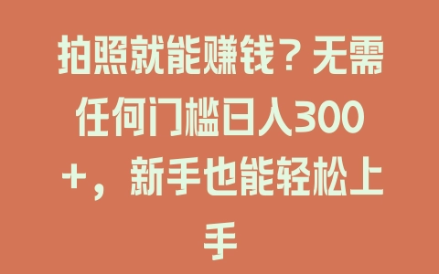 拍照就能赚钱？无需任何门槛日入300＋，新手也能轻松上手 - 塑业网