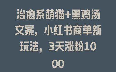 治愈系萌猫+黑鸡汤文案，小红书商单新玩法，3天涨粉1000 - 塑业网