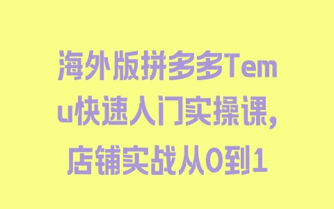 海外版拼多多Temu快速入门实操课，店铺实战从0到1 - 塑业网