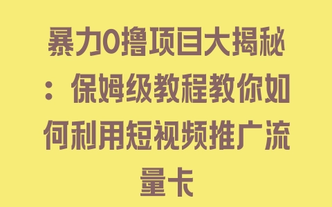 暴力0撸项目大揭秘：保姆级教程教你如何利用短视频推广流量卡 - 塑业网