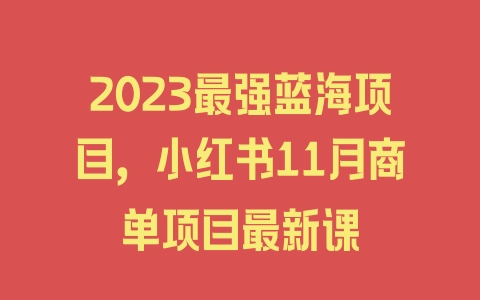 2023最强蓝海项目，小红书11月商单项目最新课 - 塑业网