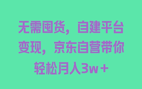 无需囤货，自建平台变现，京东自营带你轻松月入3w＋ - 塑业网