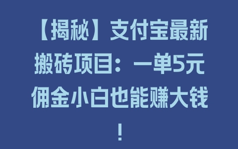 【揭秘】支付宝最新搬砖项目：一单5元佣金小白也能赚大钱！ - 塑业网