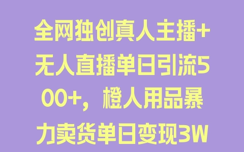 全网独创真人主播+无人直播单日引流500+，橙人用品暴力卖货单日变现3W+保姆似教学2.0【揭秘】 - 塑业网