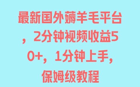 最新国外薅羊毛平台，2分钟视频收益50+，1分钟上手，保姆级教程 - 塑业网