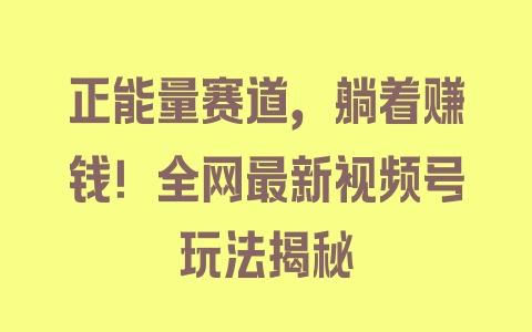 正能量赛道，躺着赚钱！全网最新视频号玩法揭秘 - 塑业网