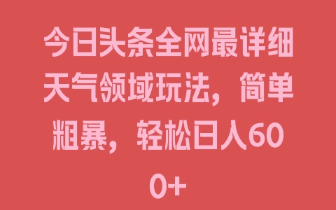 今日头条全网最详细天气领域玩法，简单粗暴，轻松日入600+ - 塑业网