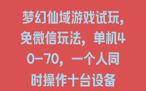 梦幻仙域游戏试玩，免微信玩法，单机40-70，一个人同时操作十台设备 - 塑业网