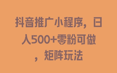 抖音推广小程序，日入500+零粉可做，矩阵玩法 - 塑业网