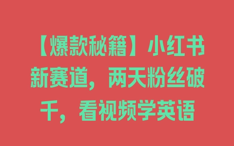 【爆款秘籍】小红书新赛道，两天粉丝破千，看视频学英语 - 塑业网