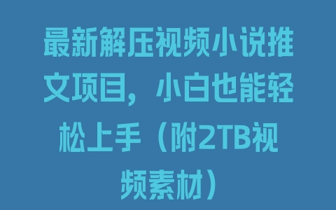 最新解压视频小说推文项目，小白也能轻松上手（附2TB视频素材） - 塑业网