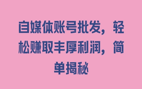 自媒体账号批发，轻松赚取丰厚利润，简单揭秘 - 塑业网