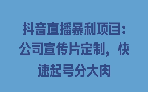 抖音直播暴利项目：公司宣传片定制，快速起号分大肉 - 塑业网