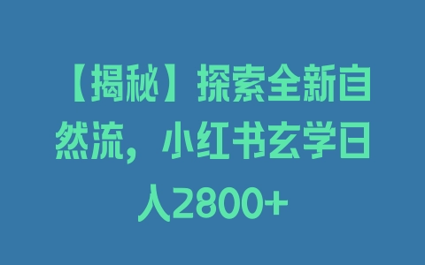 【揭秘】探索全新自然流，小红书玄学日入2800+ - 塑业网