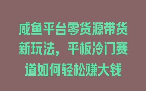 咸鱼平台零货源带货新玩法，平板冷门赛道如何轻松赚大钱 - 塑业网