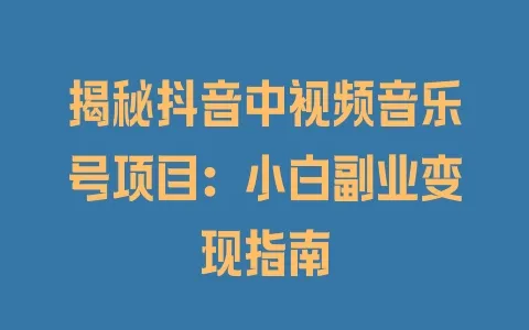 揭秘抖音中视频音乐号项目:小白副业变现指南 - 塑业网