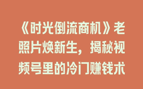 《时光倒流商机》老照片焕新生，揭秘视频号里的冷门赚钱术 - 塑业网