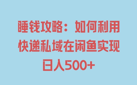 睡钱攻略：如何利用快递私域在闲鱼实现日入500+ - 塑业网