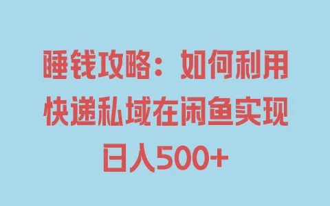 睡钱攻略：如何利用快递私域在闲鱼实现日入500+ - 塑业网