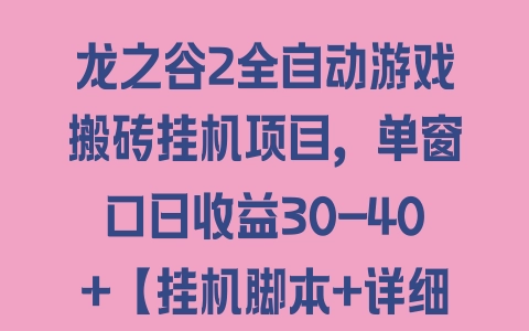 龙之谷2全自动游戏搬砖挂机项目，单窗口日收益30-40+【挂机脚本+详细教程】 - 塑业网