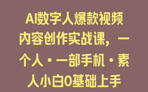 AI数字人爆款视频内容创作实战课，一个人·一部手机·素人小白0基础上手 - 塑业网