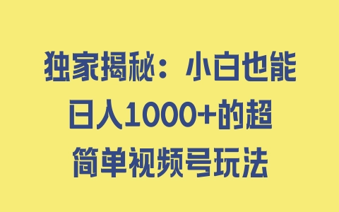 独家揭秘：小白也能日入1000+的超简单视频号玩法 - 塑业网