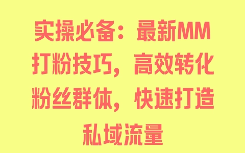 实操必备：最新MM打粉技巧，高效转化粉丝群体，快速打造私域流量 - 塑业网