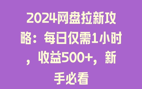 2024网盘拉新攻略：每日仅需1小时，收益500+，新手必看 - 塑业网