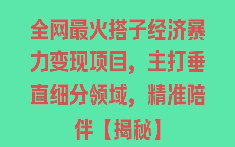 全网最火搭子经济暴力变现项目，主打垂直细分领域，精准陪伴【揭秘】 - 塑业网