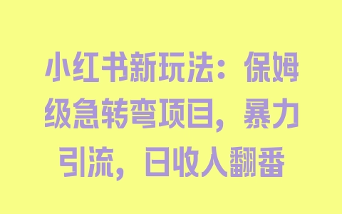 小红书新玩法：保姆级急转弯项目，暴力引流，日收入翻番 - 塑业网