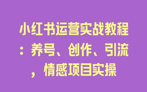 小红书运营实战教程：养号、创作、引流，情感项目实操 - 塑业网