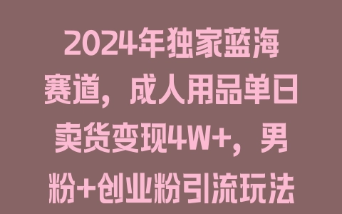 2024年独家蓝海赛道，成人用品单日卖货变现4W+，男粉+创业粉引流玩法，不愁搞不到流量，小白也能轻松上手【揭秘】 - 塑业网