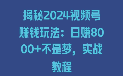 揭秘2024视频号赚钱玩法：日赚8000+不是梦，实战教程 - 塑业网