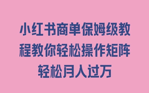 小红书商单保姆级教程教你轻松操作矩阵轻松月入过万 - 塑业网