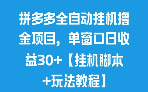 拼多多全自动挂机撸金项目，单窗口日收益30+【挂机脚本+玩法教程】 - 塑业网