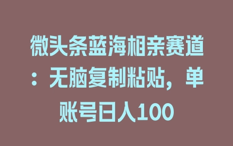 微头条蓝海相亲赛道：无脑复制粘贴，单账号日入100 - 塑业网