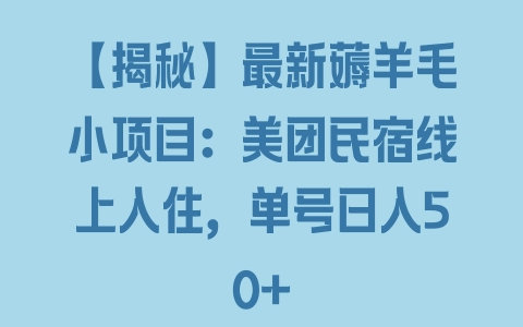 【揭秘】最新薅羊毛小项目：美团民宿线上入住，单号日入50+ - 塑业网