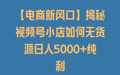 【电商新风口】揭秘视频号小店如何无货源日入5000+纯利 - 塑业网