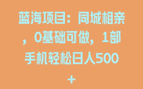 蓝海项目：同城相亲，0基础可做，1部手机轻松日入500+ - 塑业网