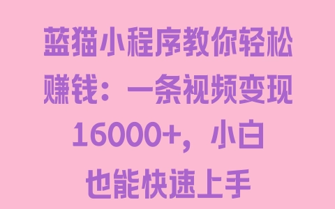 蓝猫小程序教你轻松赚钱：一条视频变现16000+，小白也能快速上手 - 塑业网