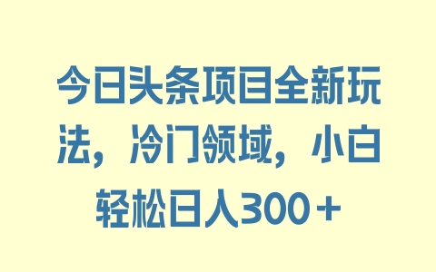 今日头条项目全新玩法，冷门领域，小白轻松日入300＋ - 塑业网