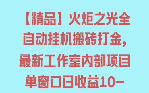 【精品】火炬之光全自动挂机搬砖打金，最新工作室内部项目单窗口日收益10-20+【挂机脚本+使用教程】 - 塑业网