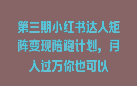 第三期小红书达人矩阵变现陪跑计划，月入过万你也可以 - 塑业网