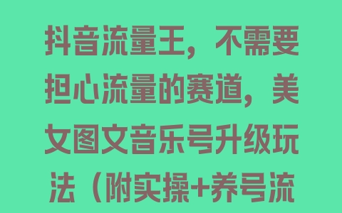 抖音流量王，不需要担心流量的赛道，美女图文音乐号升级玩法（附实操+养号流程） - 塑业网