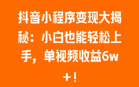 抖音小程序变现大揭秘：小白也能轻松上手，单视频收益6w+! - 塑业网