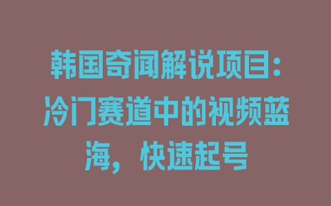 韩国奇闻解说项目：冷门赛道中的视频蓝海，快速起号 - 塑业网