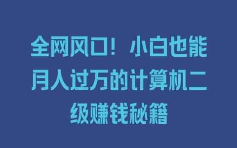 全网风口！小白也能月入过万的计算机二级赚钱秘籍 - 塑业网