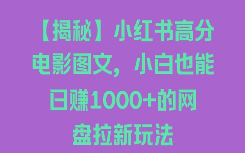 【揭秘】小红书高分电影图文，小白也能日赚1000+的网盘拉新玩法 - 塑业网