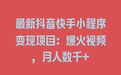 最新抖音快手小程序变现项目：爆火视频，月入数千+ - 塑业网