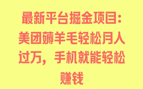 最新平台掘金项目：美团薅羊毛轻松月入过万，手机就能轻松赚钱 - 塑业网